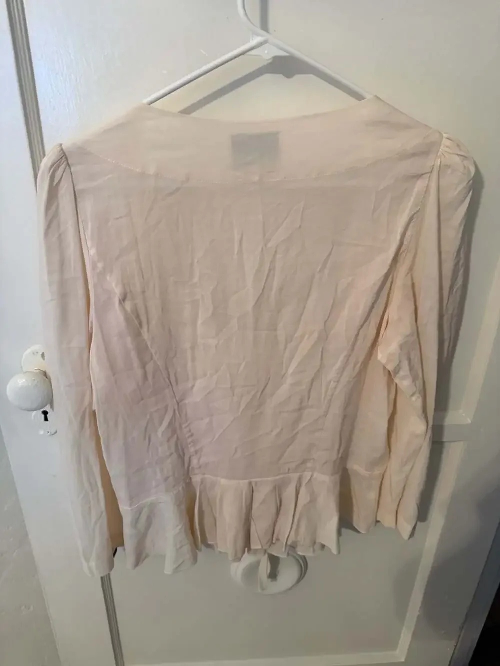 Reformation The Collection Tie-Front Puff Sleeve Ruffle Hem Blouse in Ivory